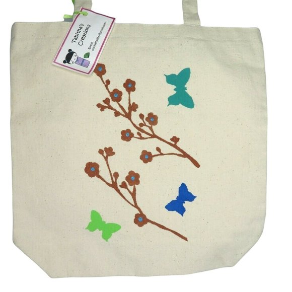 New Old Stock Hand Painted Beige Canvas Tote Shoulder Bag Shipping Bag 13 x 13 - Picture 1 of 6